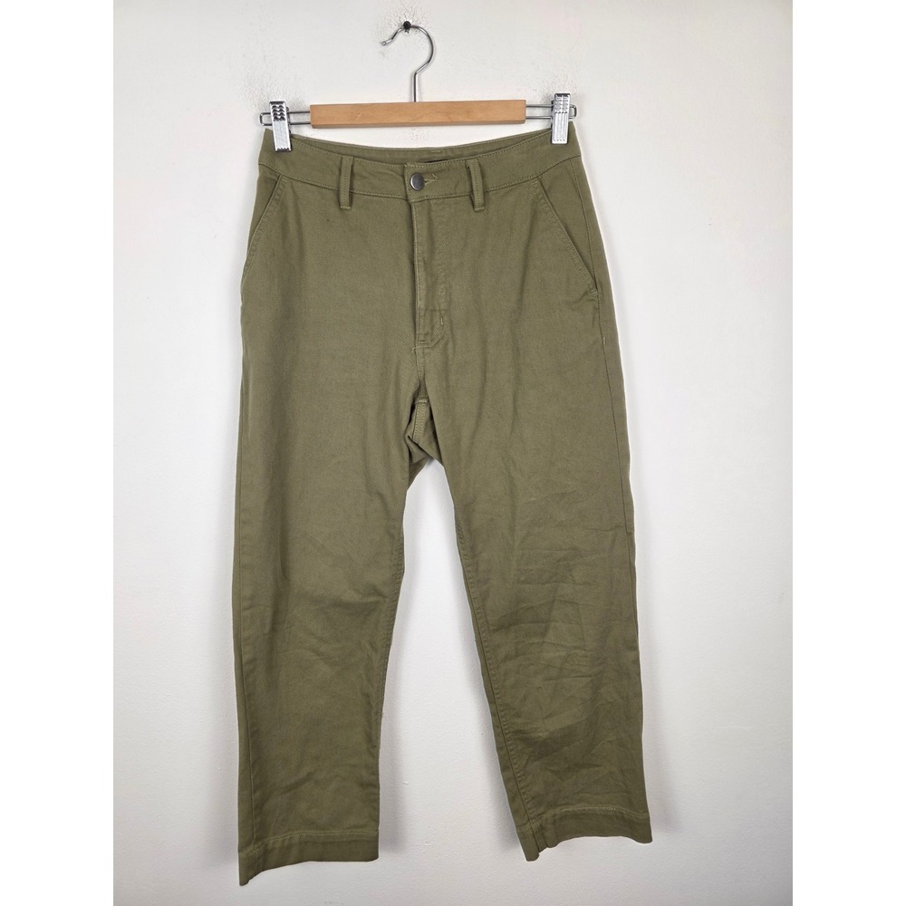 Quince Organic Stretch Cotton Twill Straight Leg Cropped Pants Olive Green 4